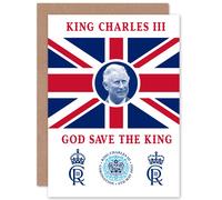 Artery8 King Charles III Coronation God Save the King Union Jack Crest and Emblem Sealed Greeting Card Plus Envelope Blank inside