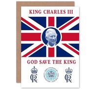 Artery8 King Charles III Coronation God Save the King Union Jack Crest and Emblem Sealed Greeting Card Plus Envelope Blank inside