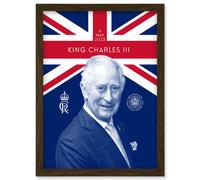 Artery8 King Charles III Coronation Reigning Under the Union Flag Royal Crest Emblem Artwork Framed Wall Art Print A4 in Brown Artery8 Brown