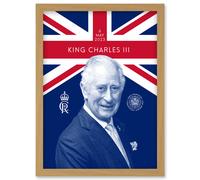 Artery8 King Charles III Coronation Reigning Under the Union Flag Royal Crest Emblem Artwork Framed Wall Art Print A4