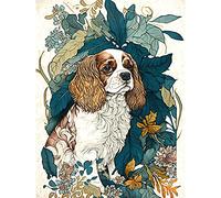 Artery8 King Charles Spaniel Dog in Leafy Plants Modern Illustration Large Wall Art Poster Print Thick Paper 18X24 Inch