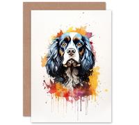 Artery8 King Charles Spaniel Lovers Gift Watercolour Pet Portrait Painting Artwork Sealed Greeting Card Plus Envelope Blank inside