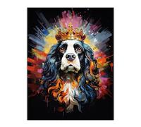 Wall Art Print King Charles Spaniel with Crown Dog Lover Gift Pet Portrait Colourful Artwork Painting Poster Artery8 Multi W24 inch x H32 inch