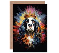 Artery8 King Charles Spaniel with Crown Dog Lover Gift Pet Portrait Colourful Artwork Painting Sealed Greeting Card Plus Envelope Blank inside