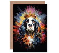 Artery8 King Charles Spaniel with Crown Dog Lover Gift Pet Portrait Colourful Artwork Painting Sealed Greeting Card Plus Envelope Blank inside