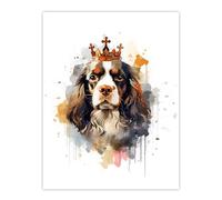 Artery8 King Charles Spaniel with Crown Dog Lovers Gift Watercolour Pet Portrait Painting Artwork Large Wall Art Poster Print Thick Paper 18X24 Inch