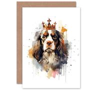 Artery8 King Charles Spaniel with Crown Dog Lovers Gift Watercolour Pet Portrait Painting Artwork Sealed Greeting Card Plus Envelope Blank inside