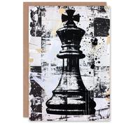 Artery8 King Chess Piece Checkerboard Street Art Blank For Him Or Her Art Birthday Card