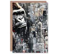 Artery8 King Kong Gorilla New York Skyline Oil Painting Birthday Art Card in Grey Artery8 Grey