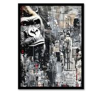 Artery8 King Kong Gorilla New York Skyline Oil Painting Living Room Art Print Framed Poster Wall Decor 12x16 inch
