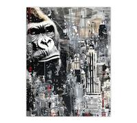 Artery8 King Kong Gorilla New York Skyline Oil Painting Living Room Large Wall Art Poster Print Thick Paper 18X24 Inch