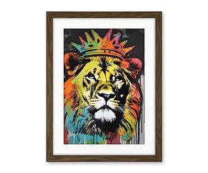 Artery8 King Lion wearing Crown Modern Stencil Graffiti Artwork Framed Wall Art Print 18X24 Inch