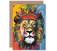 Artery8 King of the Jungle Lion Crown Graffiti for Him Fathers Day Greeting Card Artery8 Multicolor