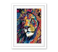 Artery8 King of the Jungle Lion Head Psychedelic Folk Portrait Vibrant Colourful Patterns Artwork Framed Wall Art Print 18X24 Inch
