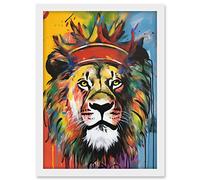 Artery8 King of the Jungle Lion with Crown Modern Pop Art Artwork Framed A3 Wall Art Print