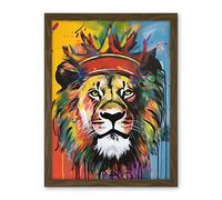 Artery8 King of the Jungle Lion with Crown Modern Pop Art Artwork Framed Wall Art Print 18X24 Inch