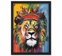 King of the Jungle Lion with Crown Modern Pop Art Artwork Framed Wall Art Print A4 Artery8 Black One Size