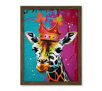 Artery8 King Queen Giraffe Wearing a Crown Modern Pop Art Artwork Framed Wall Art Print 18X24 Inch