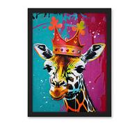 Artery8 King Queen Giraffe Wearing a Crown Modern Pop Art Artwork Framed Wall Art Print 18X24 Inch