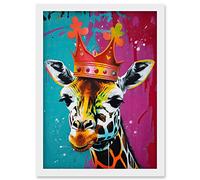 Artery8 King Queen Giraffe Wearing a Crown Modern Pop Art Artwork Framed Wall Art Print A4