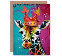 King Queen Giraffe Wearing a Crown Modern Pop Art Funny Animals Birthday Sealed Greeting Card Plus Envelope Blank inside