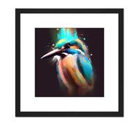 Artery8 Kingfisher Abstract Paint Splatter Bird Watercolour Painting Teal Turquoise Orange Square Wooden Framed Wall Art Print Picture 8X8 Inch Artery8 Black