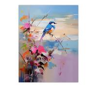 Artery8 Kingfisher Bird and Flowers Oil Painting Abstract Sandy Beach Large Wall Art Poster Print Thick Paper 18X24 Inch