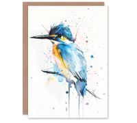 Artery8 Kingfisher Bird Bright Abstract Watercolour Blank For Him Or Her Art Birthday Card