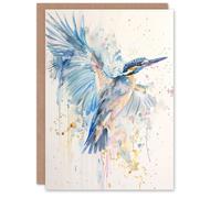 Artery8 Kingfisher Bird in Flight Watercolour Painting Greeting Birthday Card Him Her All Blank