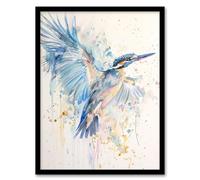 Artery8 Kingfisher Bird in Flight Watercolour Painting Living Room Artwork Framed Wall Art Print A4