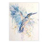 Kingfisher Bird in Flight Watercolour Painting Wall Art Print Artery8 Blue W24 inch x H32 inch