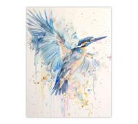 Artery8 Kingfisher Bird in Flight Watercolour Painting Wall Art Print in Blue | Size: W24" x H32" Artery8 Blue W24" x H32"