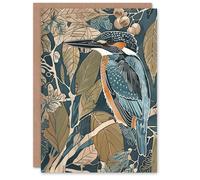 Artery8 Greeting Card Kingfisher Bird on Tree Branch Blue Botanical Blank For All Him Or Her Art Birthday Card