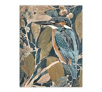 Kingfisher Bird on Tree Branch Blue Botanical Wall Art Print Artery8 Blue W24 inch x H32 inch