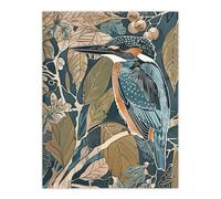 Artery8 Kingfisher Bird on Tree Branch Blue Botanical Wall Art Print | Size: W12" x H16" Artery8 Blue W12" x H16"