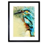 Artery8 Kingfisher Bird Painting Bathroom Home Decor 12x16" Framed Art Print in Blue | Size: W12" x H16" Artery8 Blue W12" x H16"