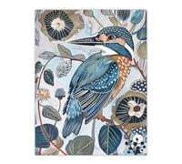 Artery8 Kingfisher Bird Wildflowers Artwork Blue Floral Living Room Unframed Wall Art Print Poster Home Decor Premium