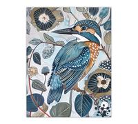 Artery8 Kingfisher Bird Wildflowers Artwork Blue Floral Living Room Extra Large XL Wall Art Poster Print