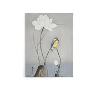 Artery8 Kingfisher With Lotus Flower Canvas Wall Art Print Ohara Koson in Grey | Size: W12" x H16" Artery8 Grey W12" x H16"