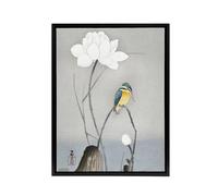 Artery8 Kingfisher With Lotus Flower Framed Canvas Wall Art Print Ohara Koson in Grey | Size: W12" x H16" Artery8 Grey W12" x H16"