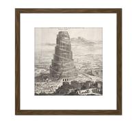 Artery8 Kircher Tower Babel Biblical Myth Engraving 8X8 Inch Square Wooden Framed Wall Art Print Picture with Mount in Brown Artery8 Brown