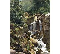 Artery8 Kirchsberg Decayed Mill Waterfall Rocks Painting Art Print Canvas Premium Wall Decor Poster Mural