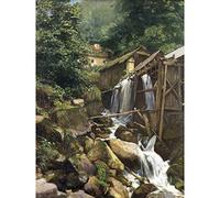 Artery8 Kirchsberg Decayed Mill Waterfall Rocks Painting Large Wall Art Poster Print Thick Paper 18X24 Inch