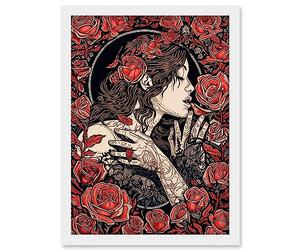 Artery8 Kiss from a Rose Red and Black Floral Illustration Artwork Framed A3 Wall Art Print