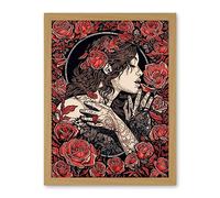 Artery8 Kiss from a Rose Red and Black Floral Illustration Artwork Framed Wall Art Print 18X24 Inch