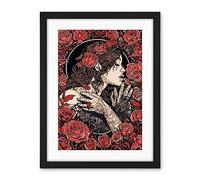 Artery8 Kiss from a Rose Red and Black Floral Illustration Artwork Framed Wall Art Print 18X24 Inch
