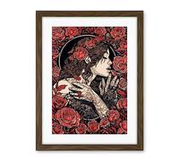 Artery8 Kiss from a Rose Red and Black Floral Illustration Artwork Framed Wall Art Print 18X24 Inch