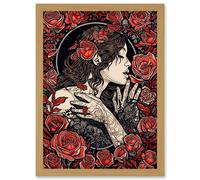 Artery8 Kiss from a Rose Red and Black Floral Illustration Artwork Framed Wall Art Print A4
