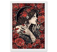 Artery8 Kiss from a Rose Red and Black Floral Illustration Artwork Framed Wall Art Print A4