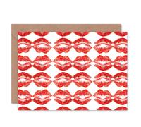 Artery8 Kiss Lipstick Lips Pattern Design Anniversary Valentines Card Artery8 Multicolor